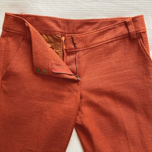 TORY BURCH RUSTY ORANGE TEXTURED STRAIGHT LEG TROUSERS - 8 - Picture 4 of 8